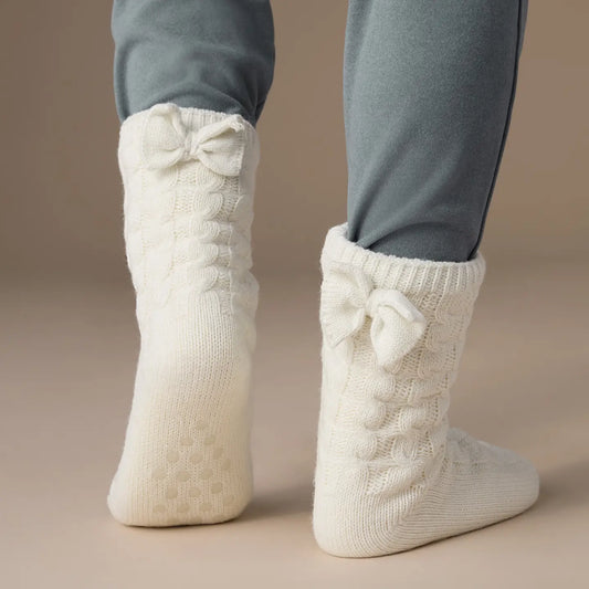 Bow Back Slipper Socks - Valentine's Day - ivory