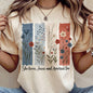 USA She Loves Jesus and America Floral Patriotic Graphic Tee