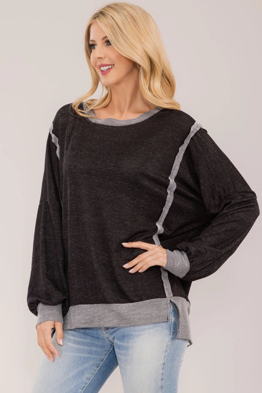 Celeste Oversized Crew Neck Top with Side Slit