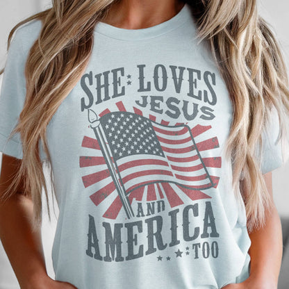Vintage USA She Loves Jesus and America Too Graphic Tee