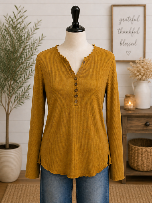 Keren Hart Ribbed Top with Button Details