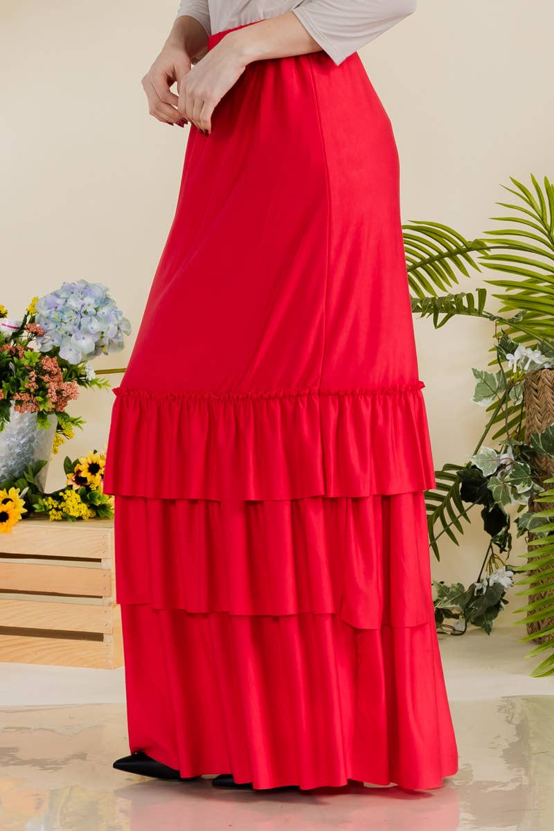 Celeste Tiered Maxi Skirt - Red