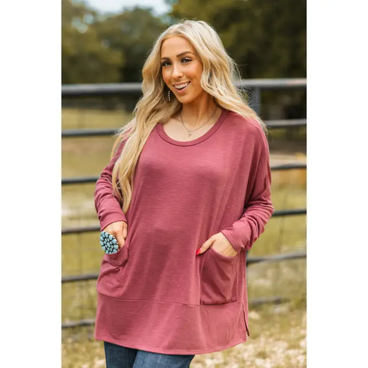 Dear Scarlett Casual Cotton Long Sleeve Mauve Tunic