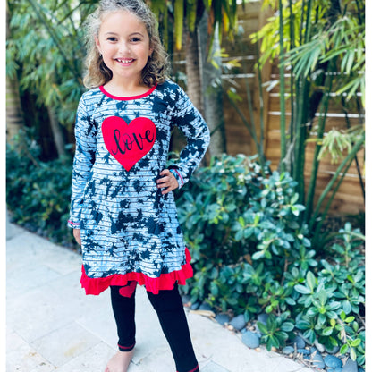 Girls Red Heart Tie Dye Dress Leggings Valentine's Clothing