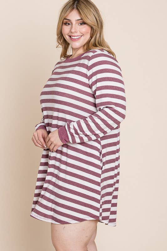 Plus Size Striped Back Button Tunic Dress