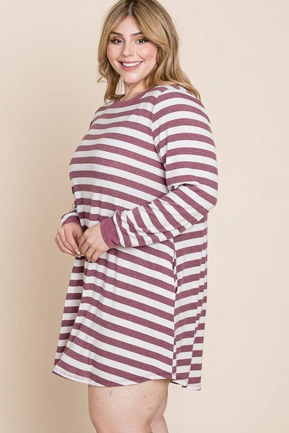 Plus Size Striped Back Button Tunic Dress
