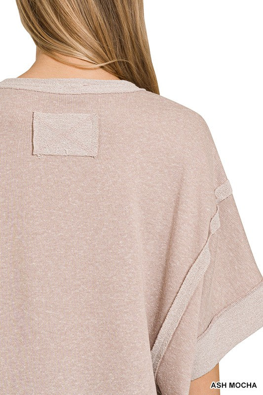 Terry Knit Inside-Out Detailed Top Sizes Small to 3X - Light Grey