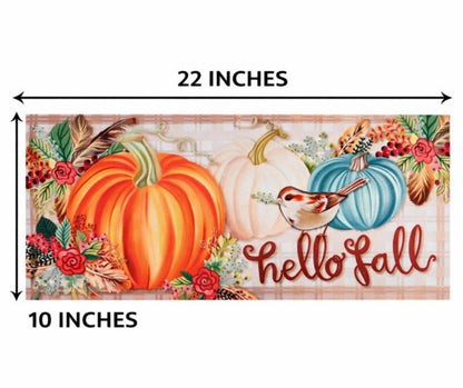 Doormat Insert Hello Fall Pumpkins Bird