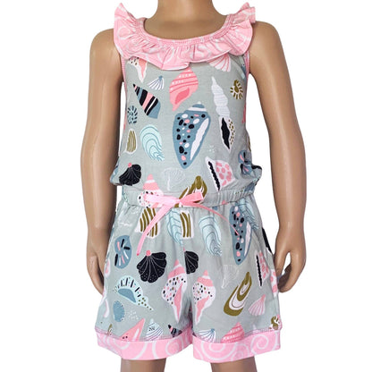 AnnLoren Girls Jumpsuit Shorts Romper Seashell Beach Design