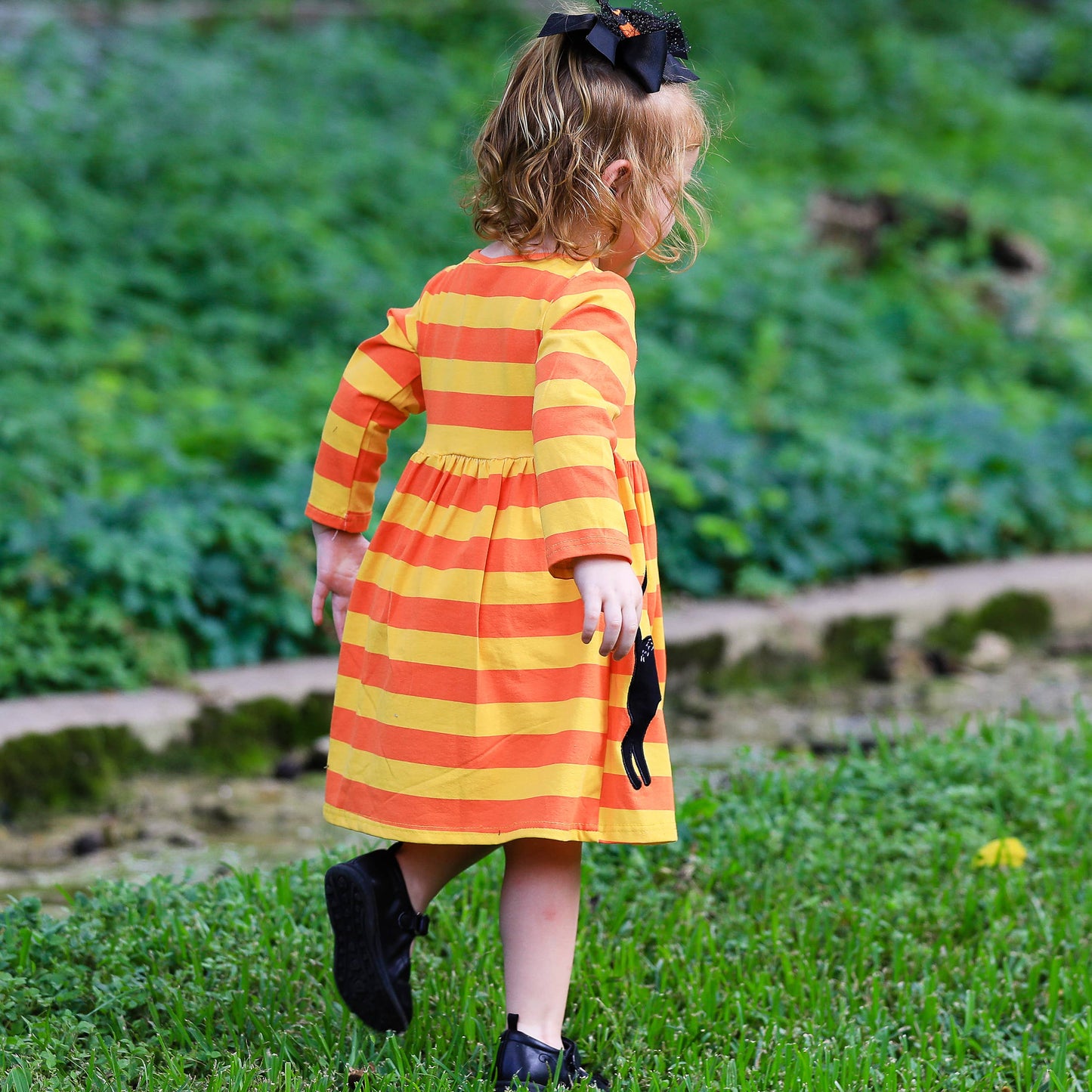 AnnLoren Black Cat Orange Girls Halloween Dress Fall Clothes