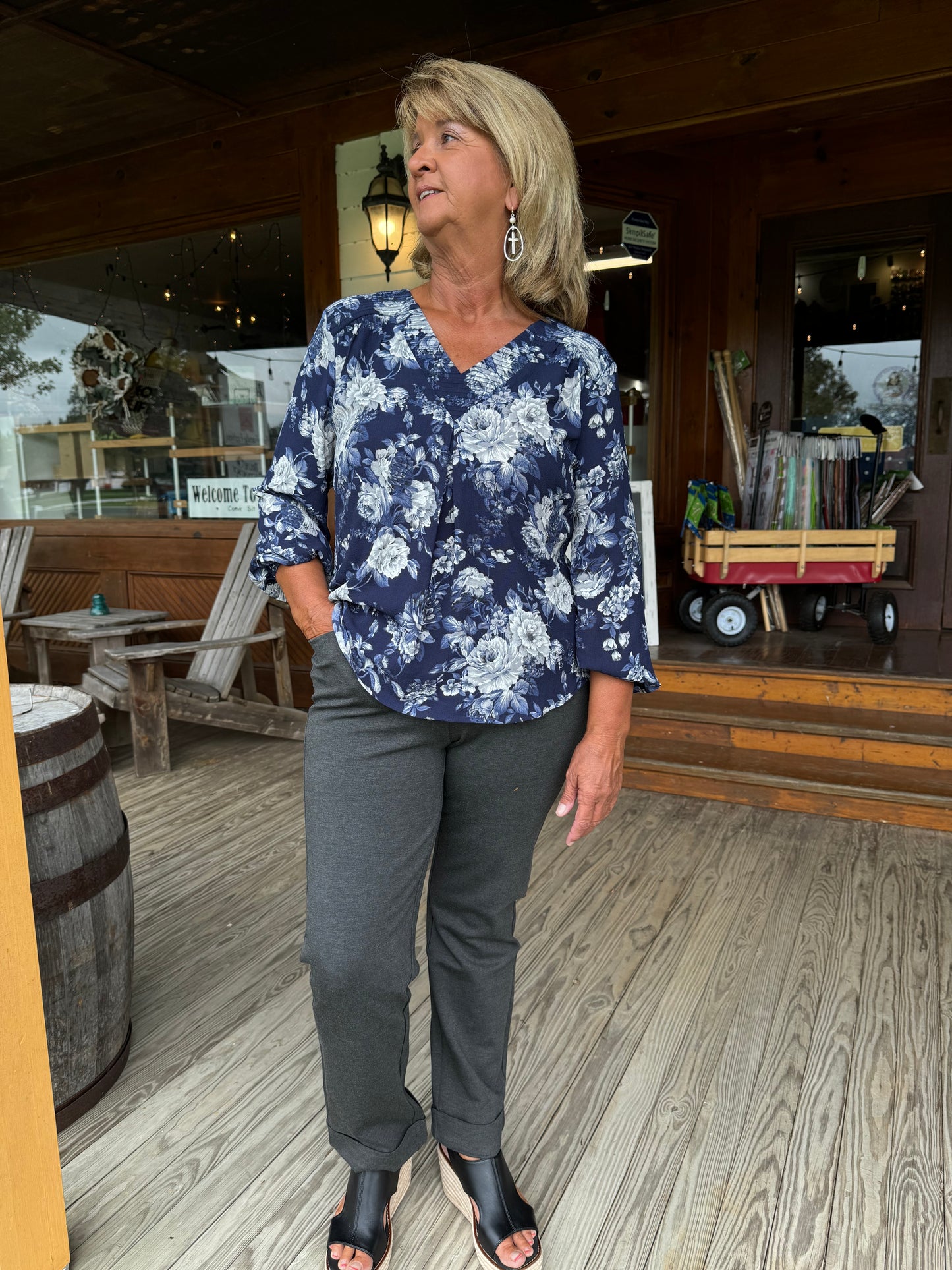 Navy Floral Top