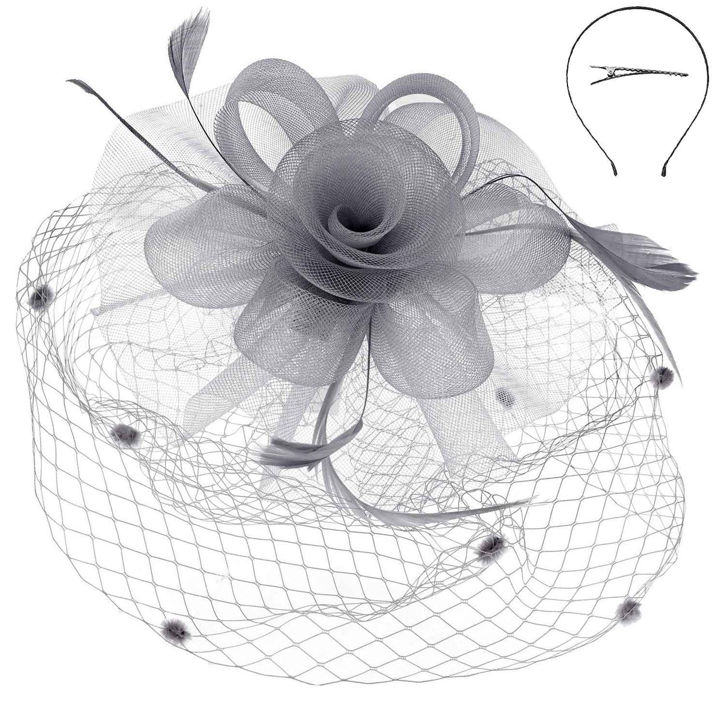 Flower w/ Dotted Netting Mesh Women's Fascinator