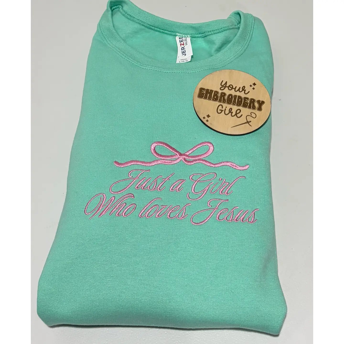 Just a Girl who Loves Jesus Embroidered Crewneck
