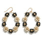 Beaded Flower Drop Earring With Gold Tone Accent