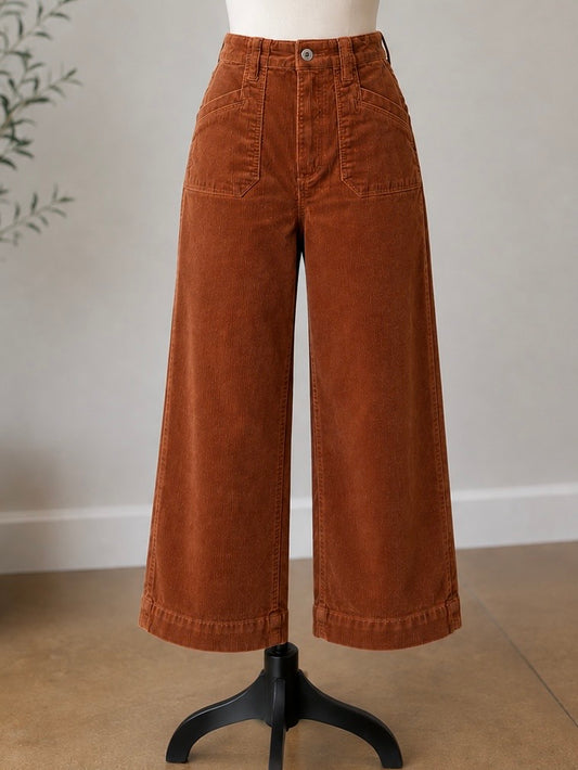 Charlie B Ginger Cropped Wide Leg Corduroy Pants with Patch Pockets