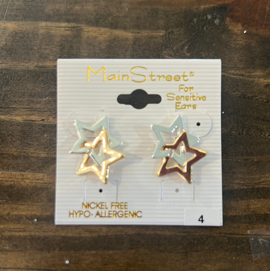 Silver and gold star earrings #4