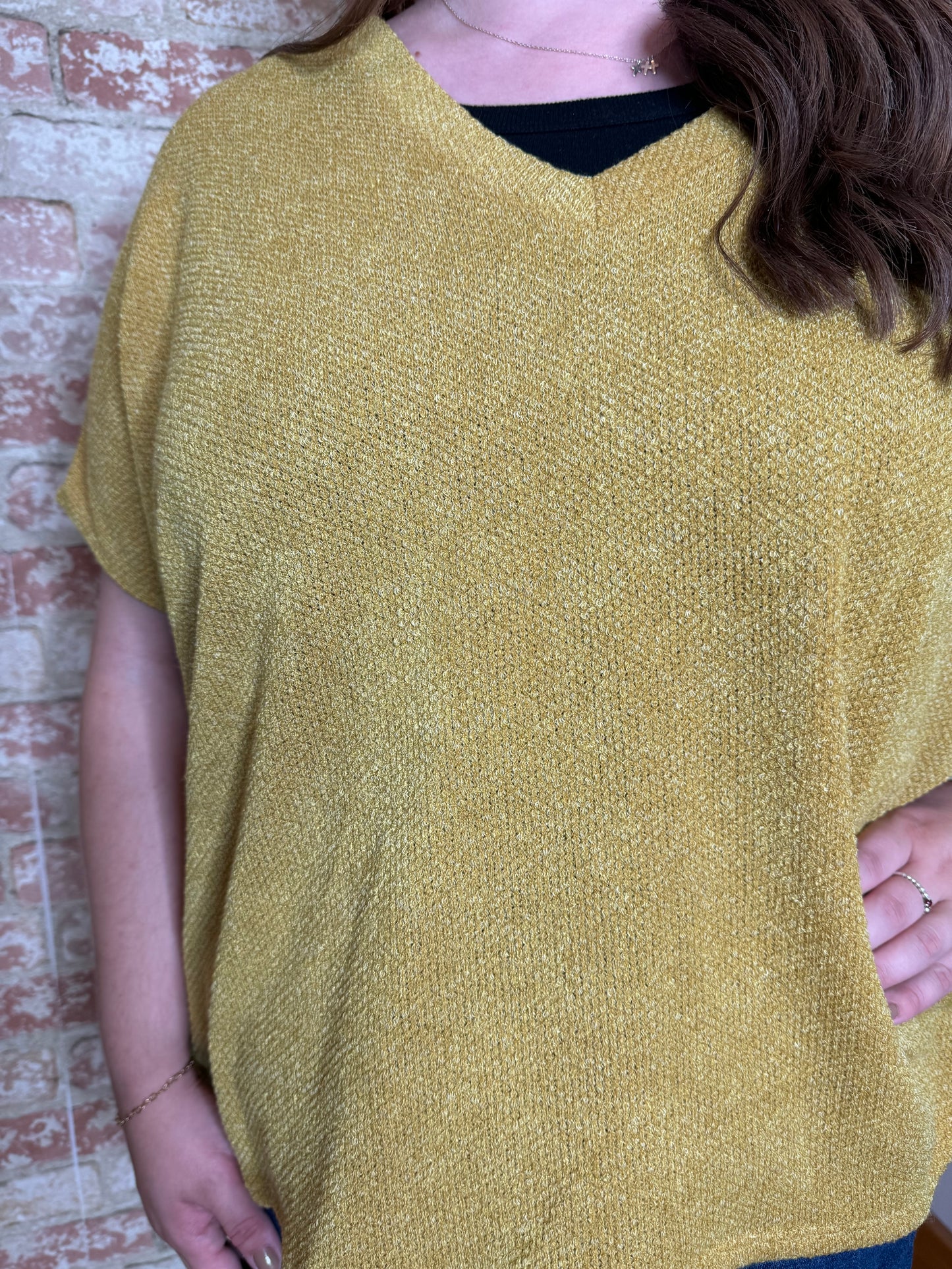 V-neck Gold Textured Oversized Poncho Style Top