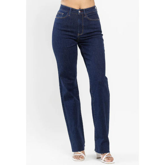 Judy Blue High Waist Straight Leg Dark Denim Jean - Long inseam