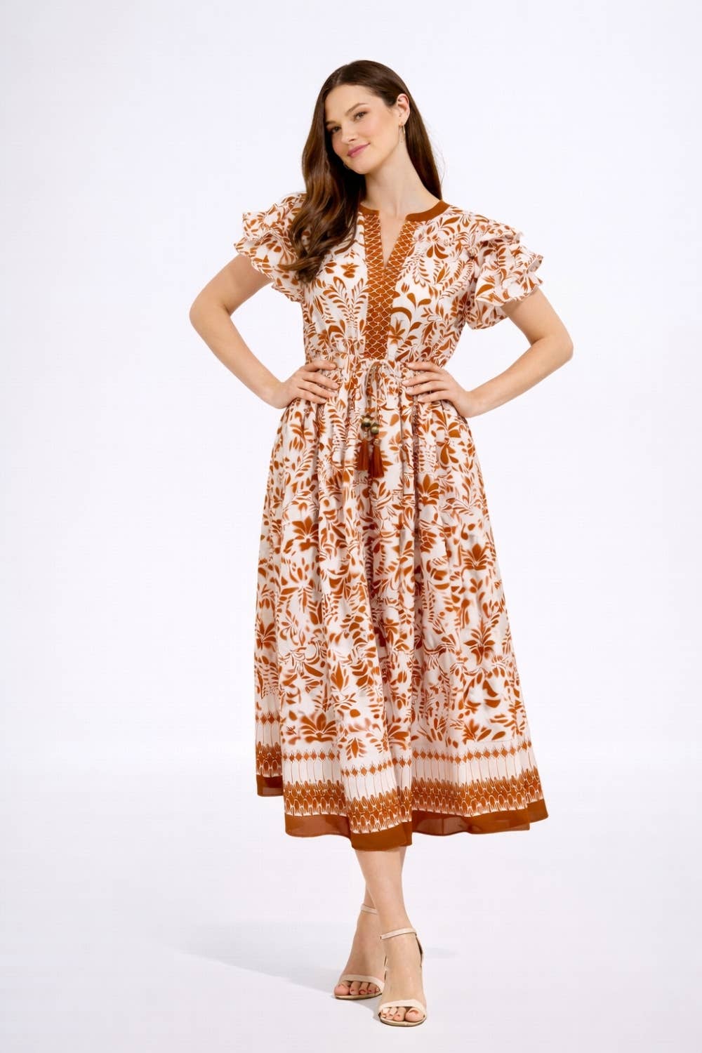 Flutter Sleeve Printed Midi Dress
