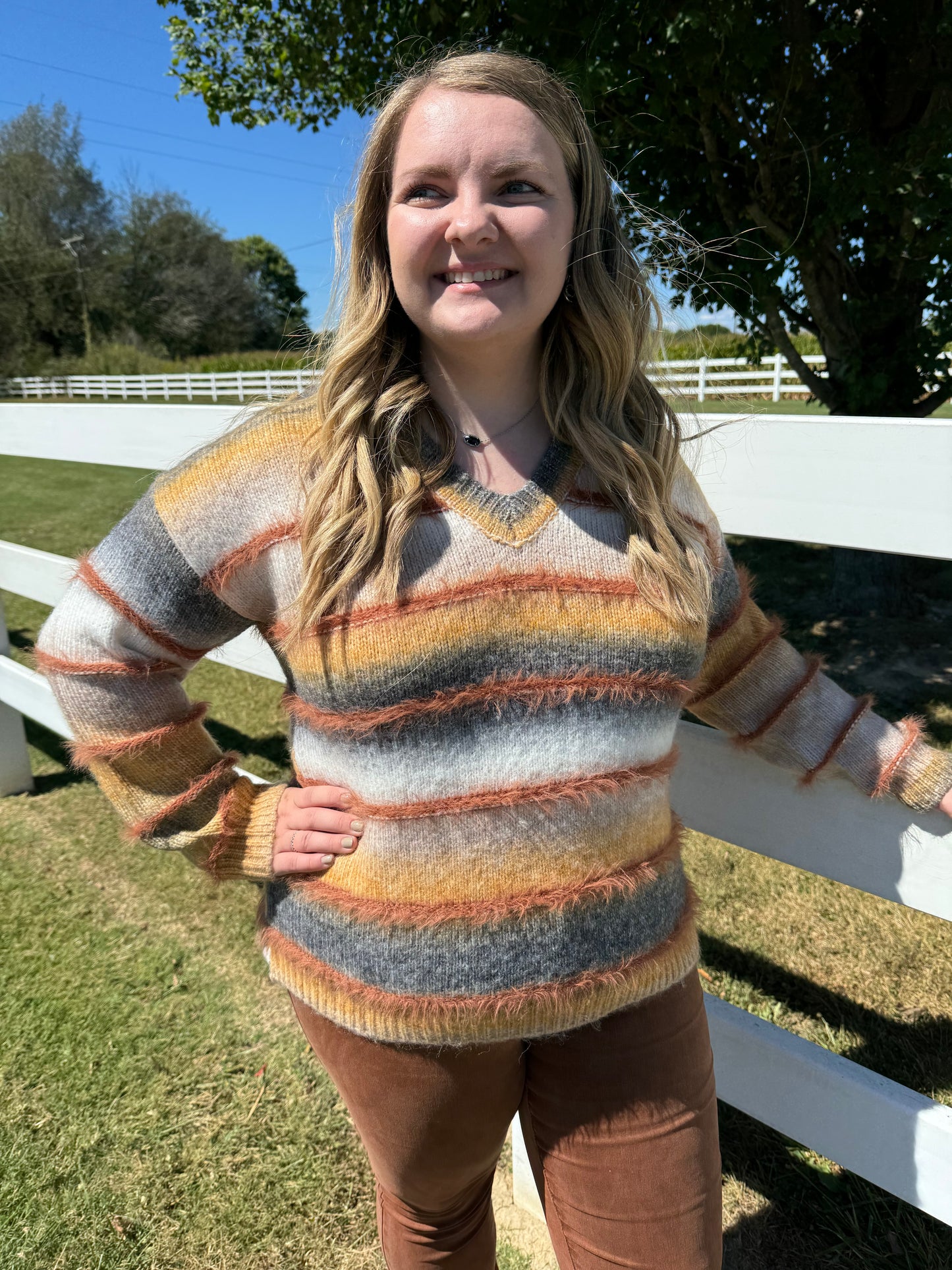 Charlie B Striped Eyelash Space Dye Sweater