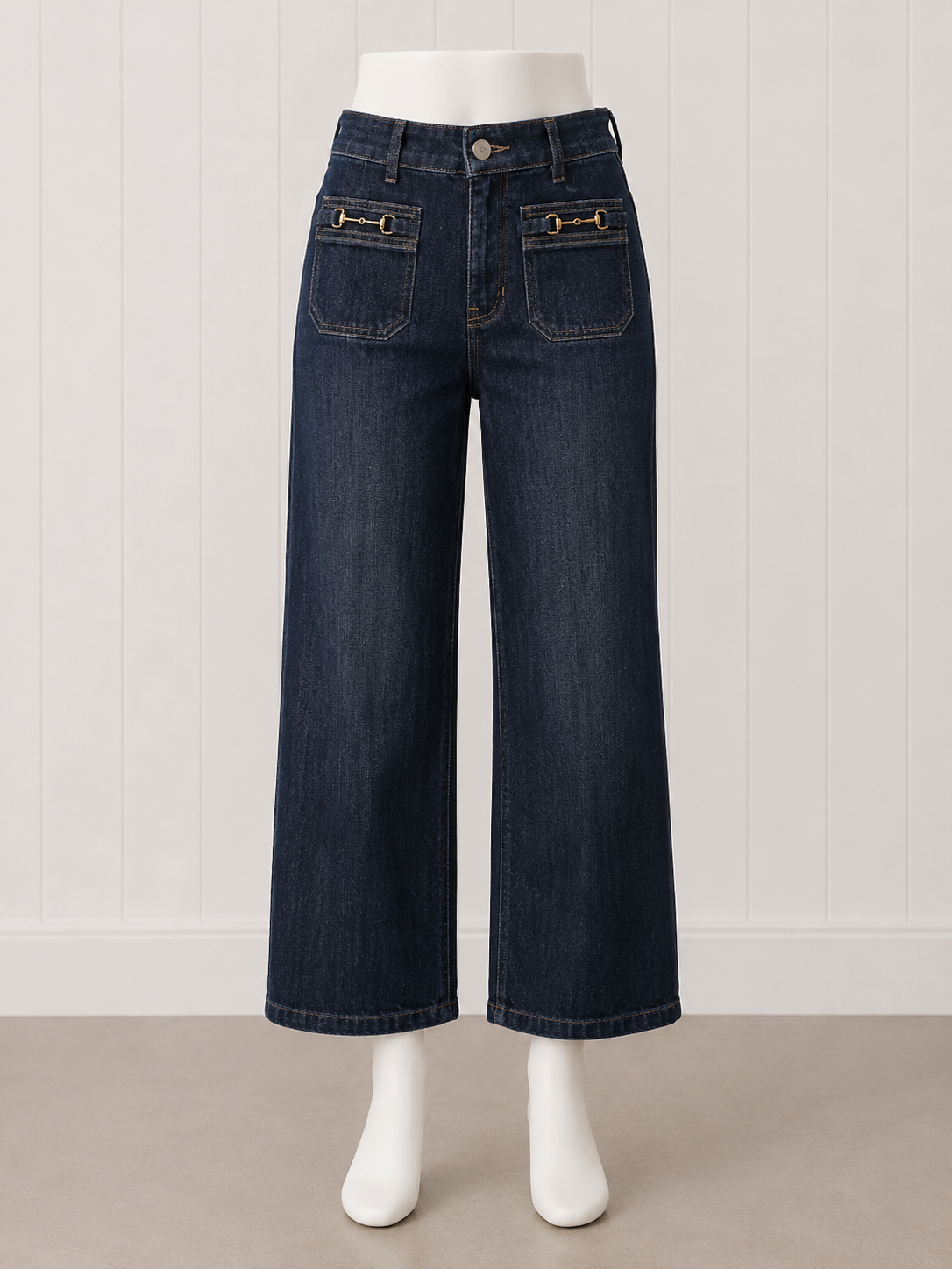 Charlie B Cropped Insert Pocket with Horsebit Wide Leg Stretch Denim