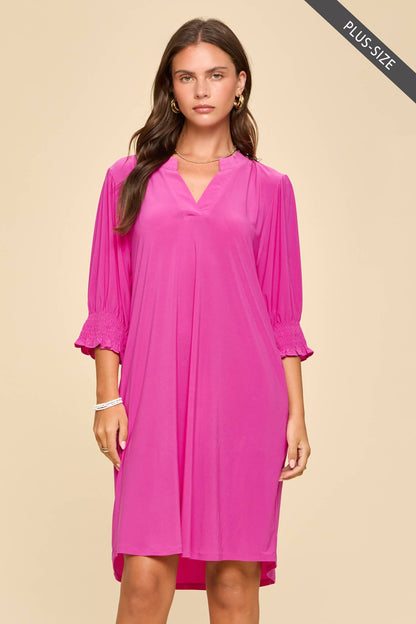 PLUS SIZE Smocked Sleeve Lizzy Collar Shirt Dress