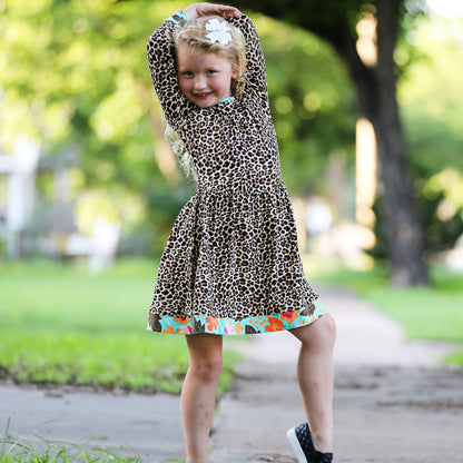 Big Girls 9/10 Leopard Rose Floral Swing Dress Kids Clothing