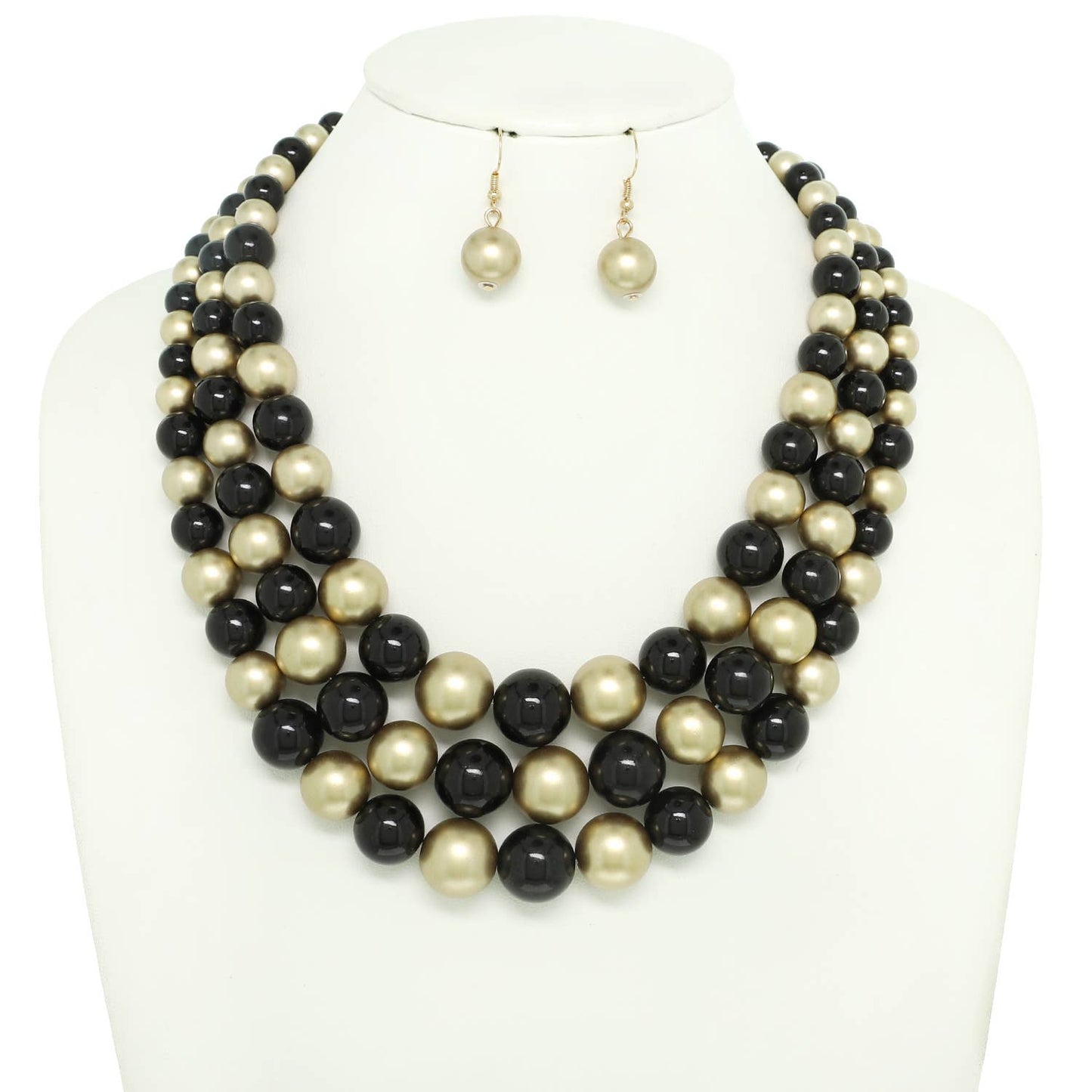 Multi-Strand Pearl Bead Necklace Earring Set