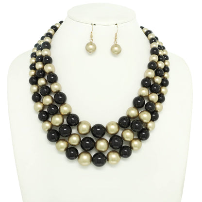 Multi-Strand Pearl Bead Necklace Earring Set