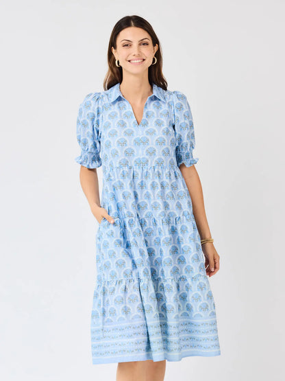 Mary Square Molly Dress in Sunshower Flora Blue