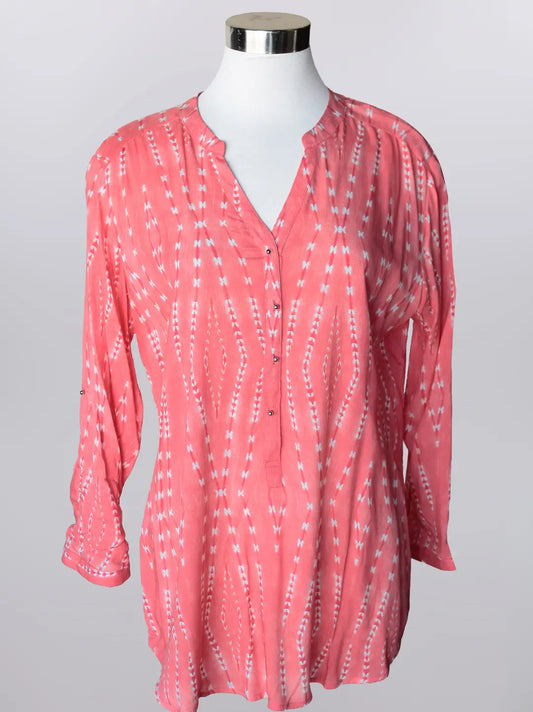 Keren Hart Coral Peach Tie Dye Design 3/4 Sleeve Top