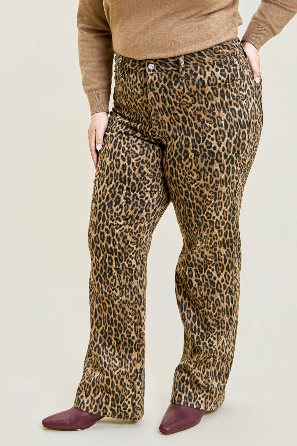 Judy Blue High Waist, Tummy Control Leopard Classic Straight -  PLUS