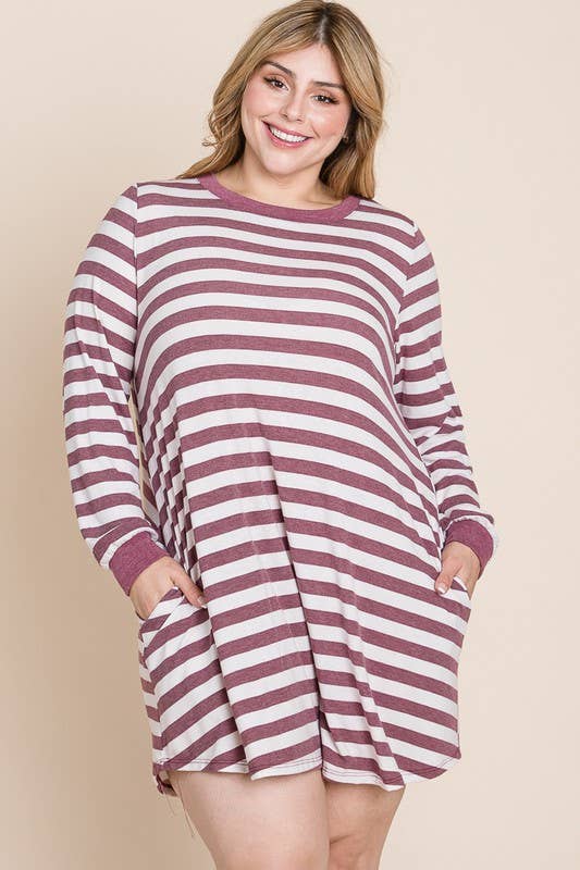 Plus Size Striped Back Button Tunic Dress