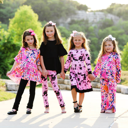Pink & Black Groovy Girls Tie Dye Dress Cotton Kids Clothing