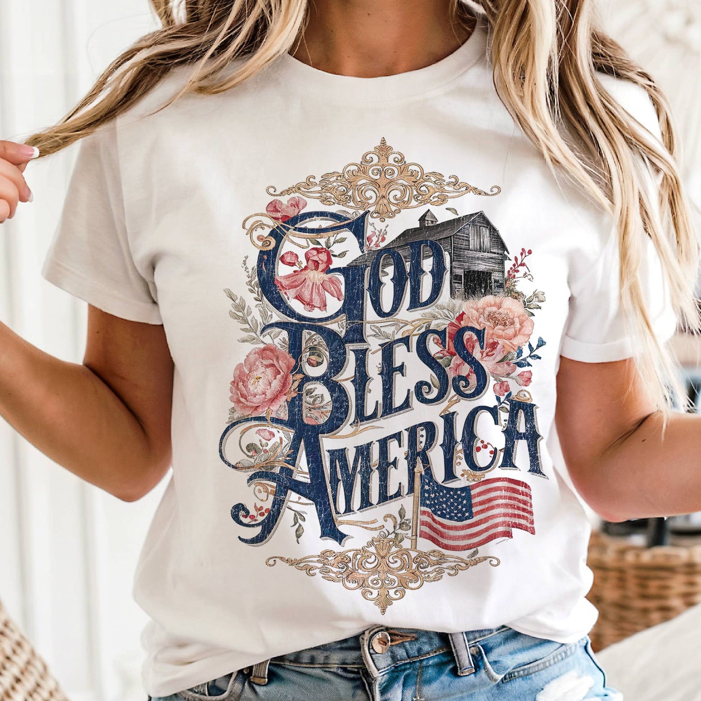 USA God Bless America Faith Patriotic Flag Graphic Tee