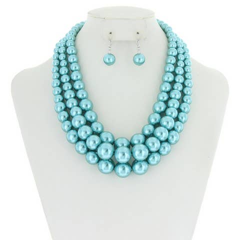 Multi-Strand Pearl Bead Necklace Earring Set