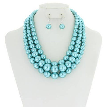Multi-Strand Pearl Bead Necklace Earring Set