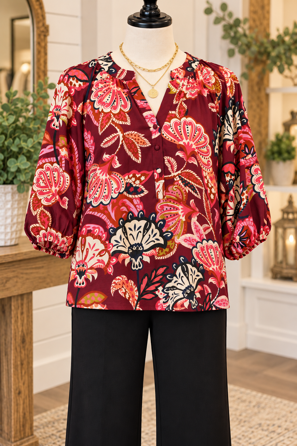 Umgee Burgundy Paisley Print Top