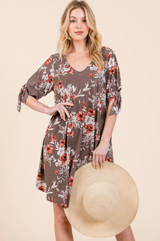 Floral Dress with Bow Sleeves
