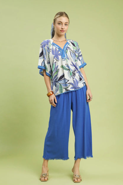 Umgee Spring Color Linen Blend Elastic Waist Bottoms
