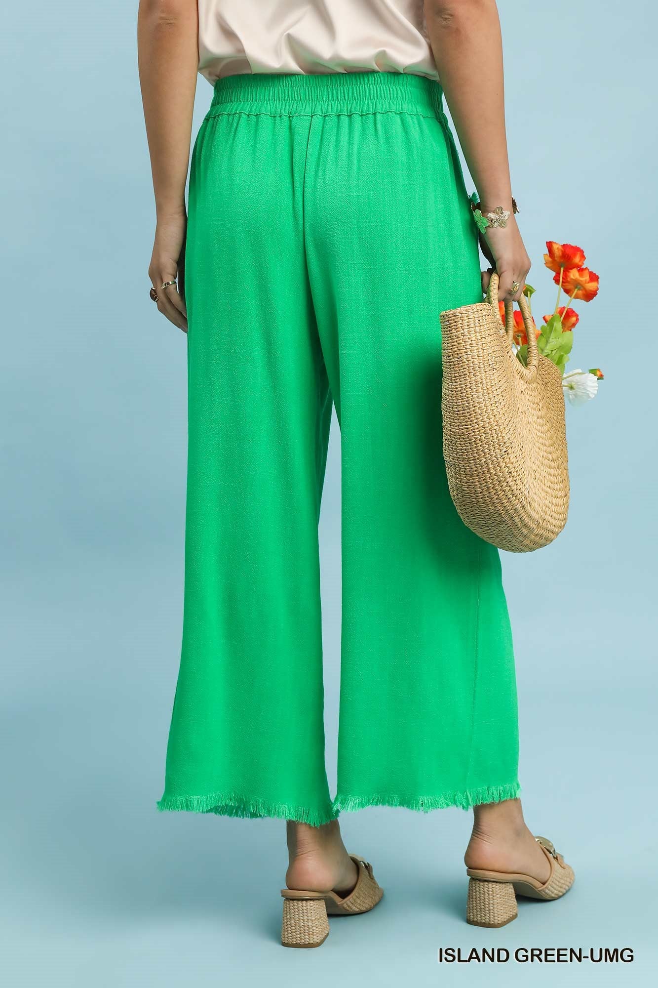 Umgee Spring Color Linen Blend Elastic Waist Bottoms