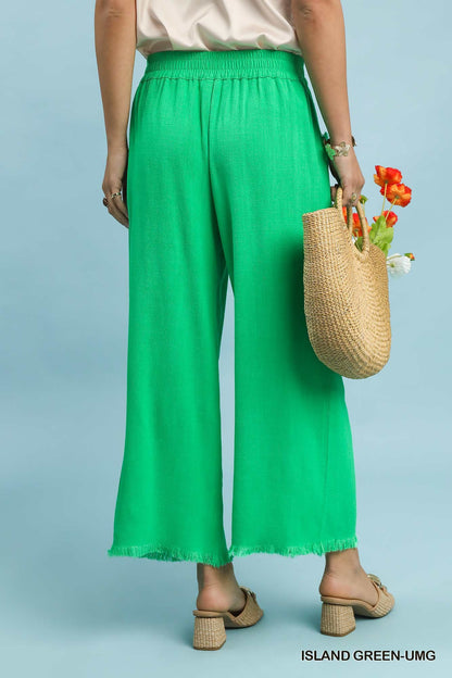 Umgee Spring Color Linen Blend Elastic Waist Bottoms