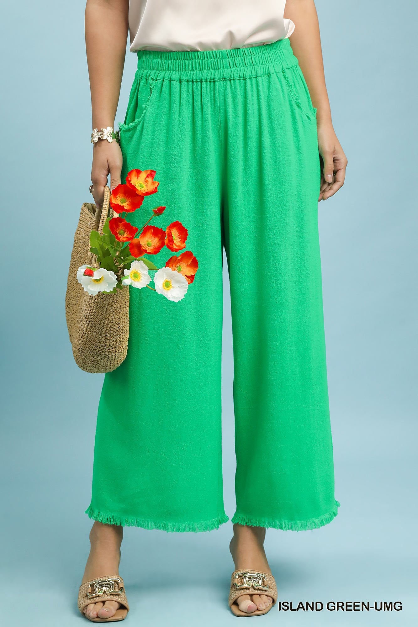 Umgee Spring Color Linen Blend Elastic Waist Bottoms