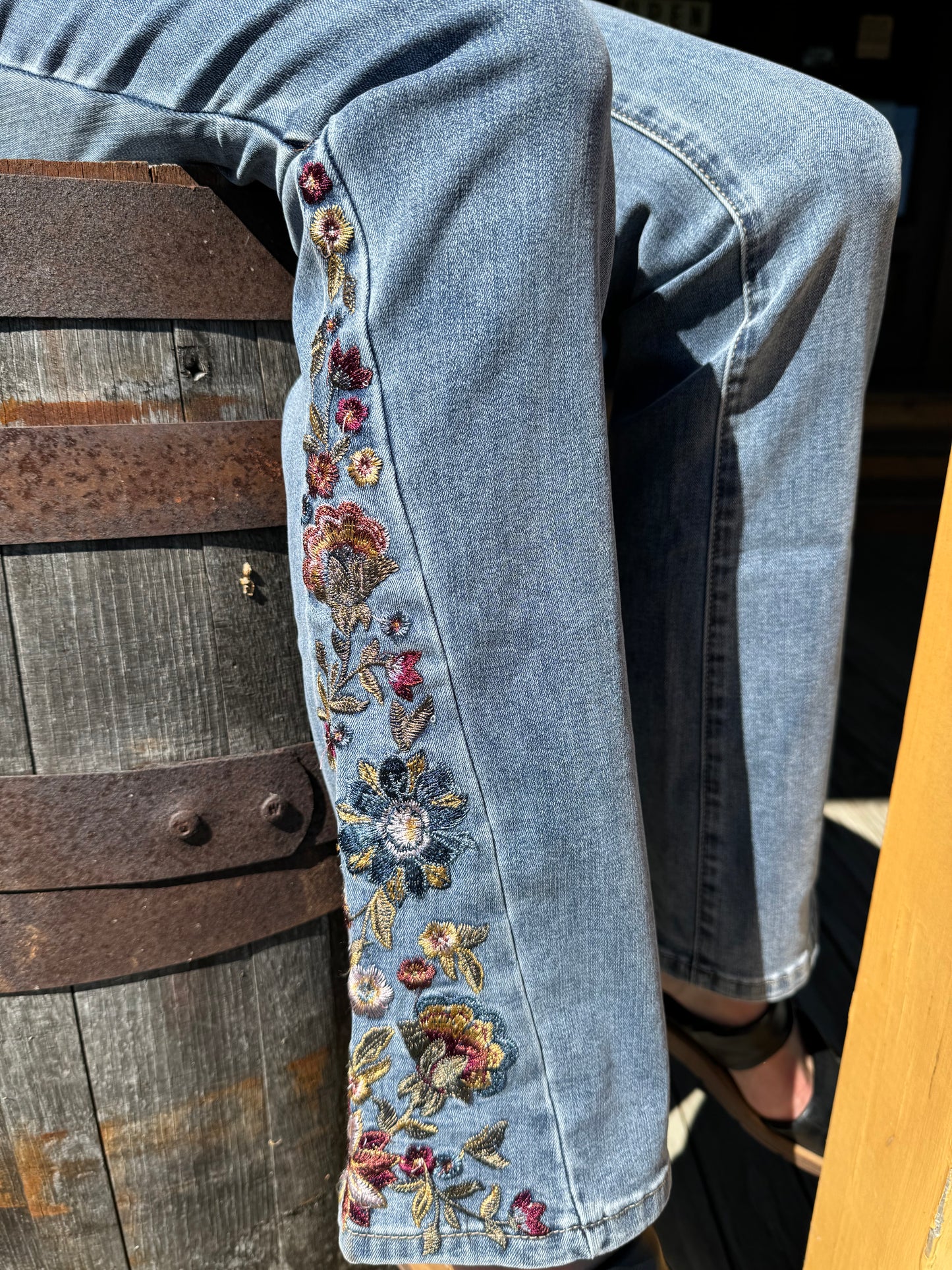 Charlie B Bootcut Jeans with Colorful Floral Embroidery