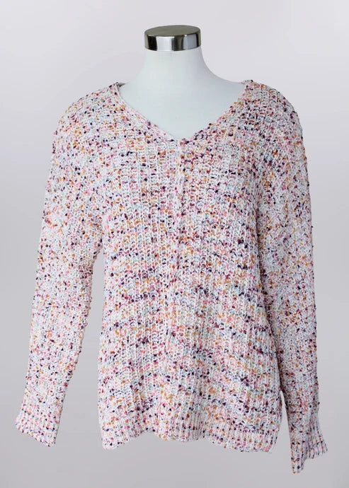 Keren Hart Beige Confetti Sweater in missy and plus sizes styled with jeans for fall fashion, modest church outfits for fall, Thanksgiving outfit ideas, pumpkin patch outfits, and fall family photo outfits.