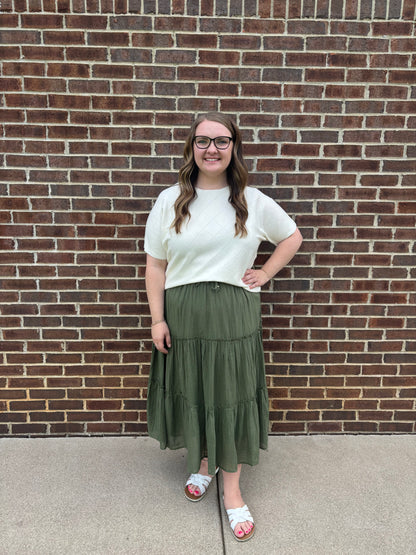 Keren Hart Olive Tiered Midi Skirt