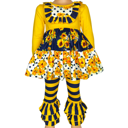 Girls Gold Navy Daisy Shirt & Ruffle legging Pants Clothing