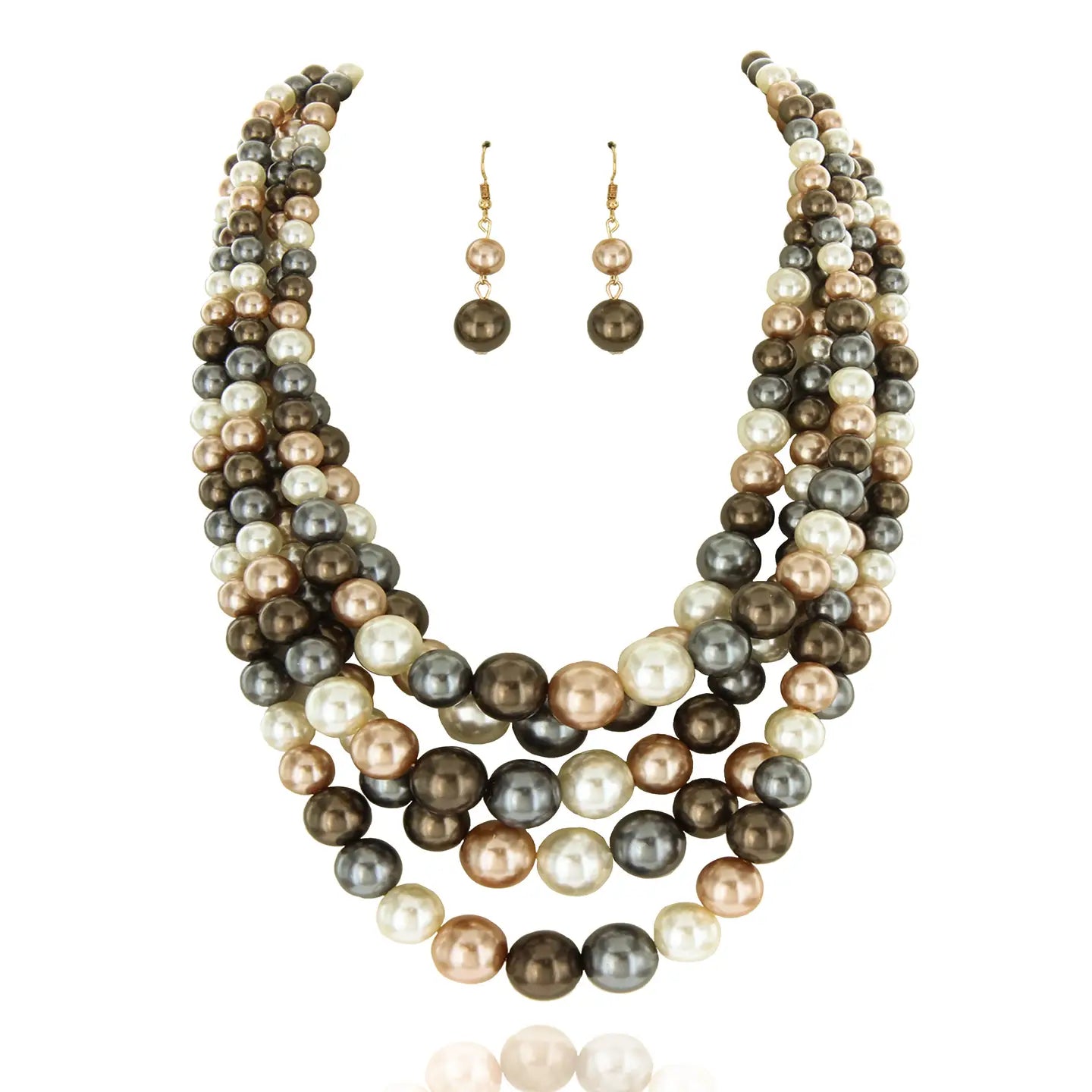 Multi-Strand Pearl Bead Necklace Earring Set