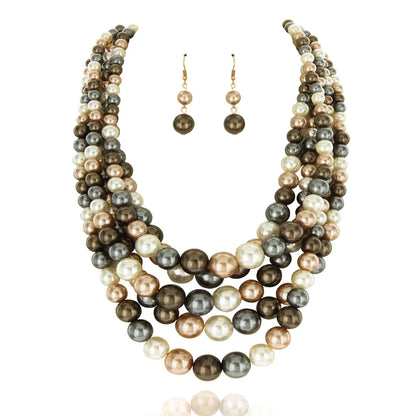 Multi-Strand Pearl Bead Necklace Earring Set