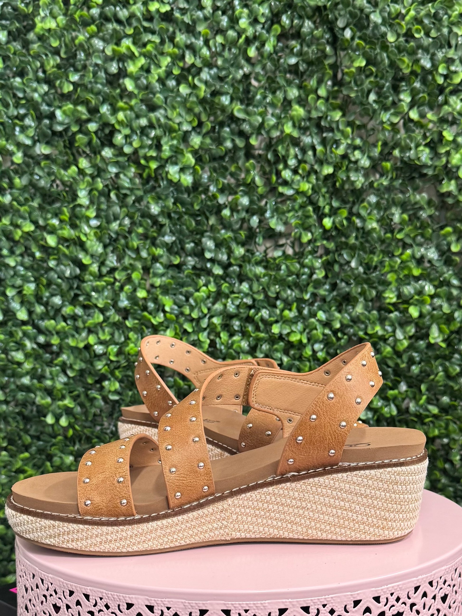 Corkys Sahara neutral sandals for women, comfortable slip on boutique sandals, with a lightweight 2 inch heel.